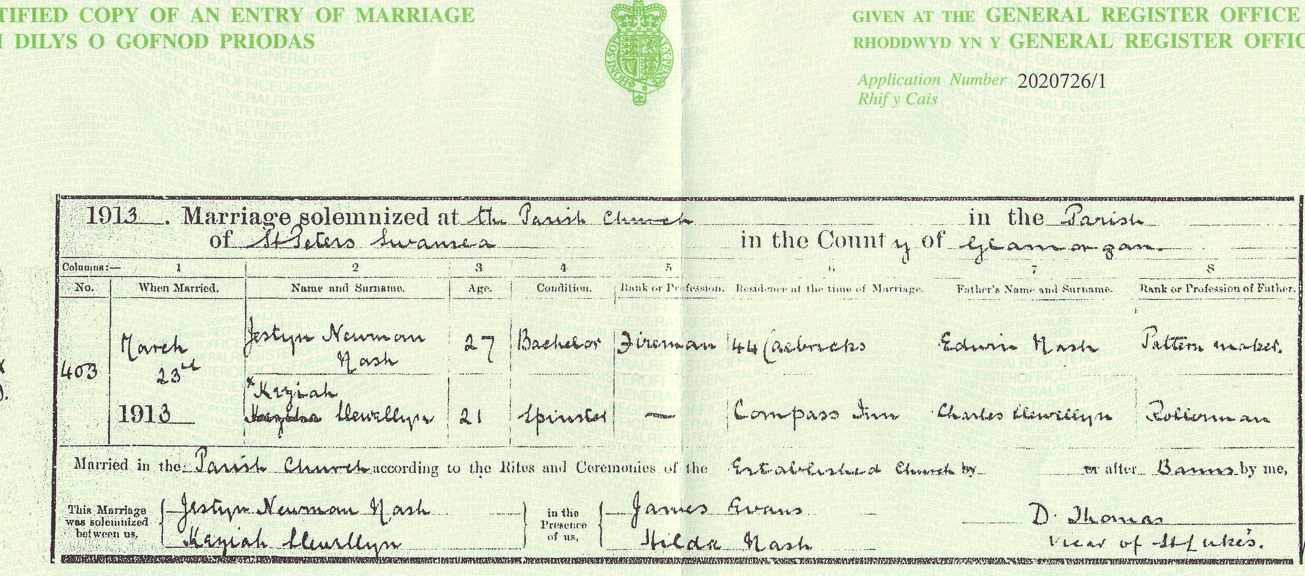 How to Search Wales Genealogy Records featured by top professional genealogists, Price Genealogy: image of Welsh marriage certificate