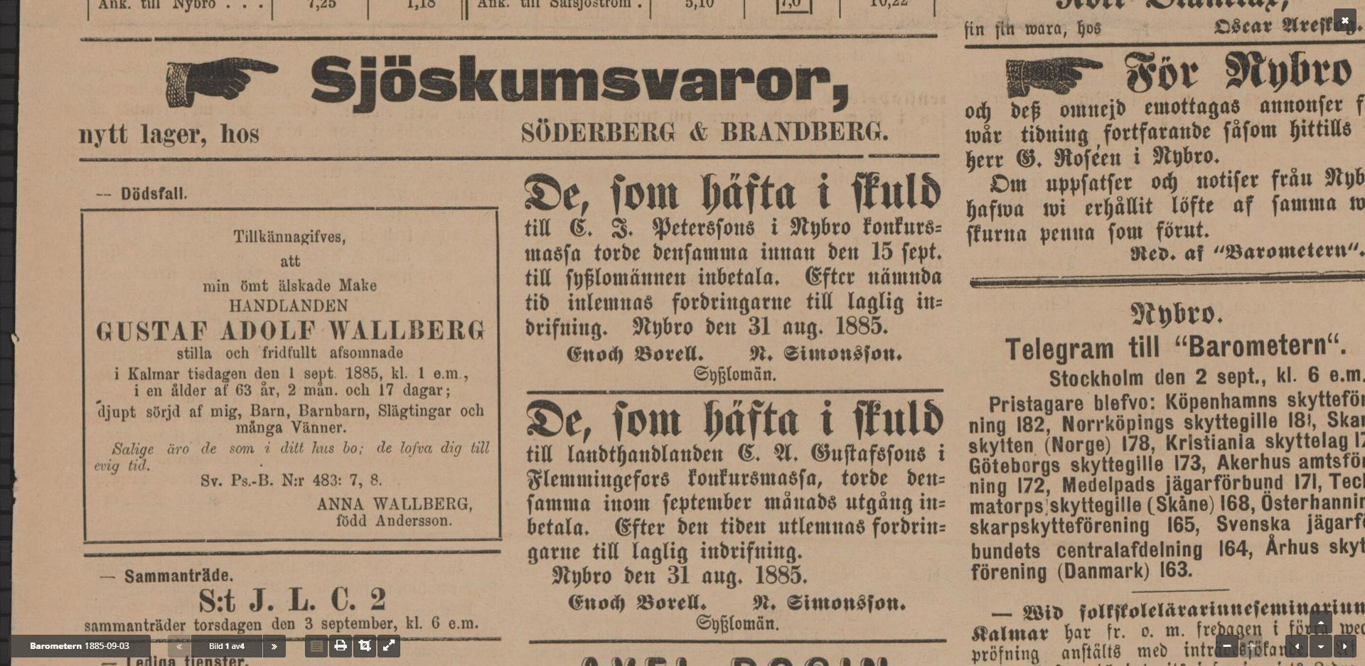 Swedish Genealogy by popular US online genealogists, Price Genealogy: image of a Swedish newspaper clipping. 