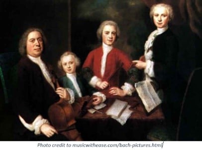 Inspirational Father Quotes by popular US online genealogists, Price Genealogy: image of a painted of Johann Sebastian Bach and his kids. 