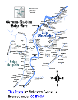 German genealogy by popular US online genealogists, Price Genealogy: image of a German Volga area map. 