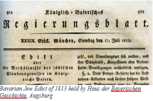 Jewish Genealogy by popular US online genealogists, Price Genealogy: image of the Bavarian Jew Edict of 1813. 