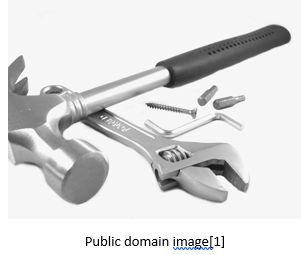 Genetic Genealogy by popular US online genealogists, Price Genealogy: image of a hammer, wrench, allen wrench, and screws. 