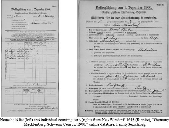 German Census Records by popular US online genealogists, Price Genealogy: image of a German census record. 