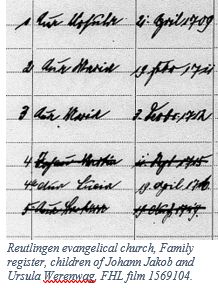 German Naming Customs by popular US online genealogists, Price Genealogy: image of German church family register. 