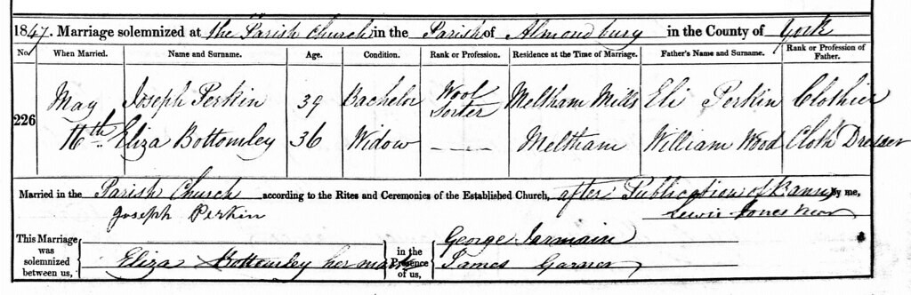 Marriage Records by popular US online genealogists, Price Genealogy: image of a marriage record. 