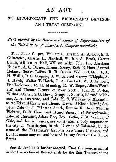 Freedman's Bank Records by popular US online genealogists, Price Genealogy: image of An Act document. 