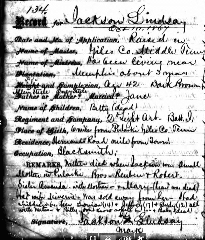 Freedman's Bank Records by popular US online genealogists, Price Genealogy: image of a freedman's record. 