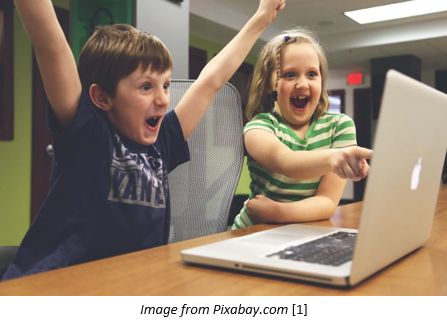 Danish Research by popular US online genealogist, Price Genealogy: image of two young kids looking at a Apple laptop. 