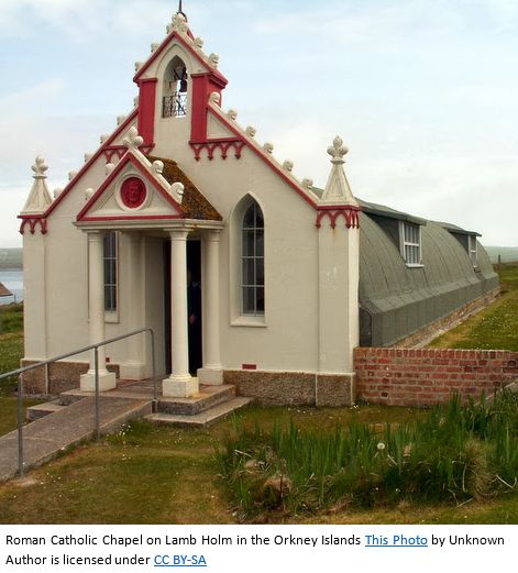 Scottish Nonconformist Records by popular US online genealogists, Price Genealogy: image of a Roman Catholic Chapel on Lamb Holm in the Orkney Islands. 
