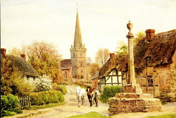 English Census Substitutes by popular US online genealogists, Price Genealogy: image of a English countryside painting.  