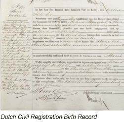 Civil Registration by popular US online genealogists, Price Genealogy: image of a Dutch civil registration birth record. 