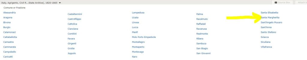 Italian Vital Records by popular US online genealogists, Price Genealogy: screenshot image of a webpage. 