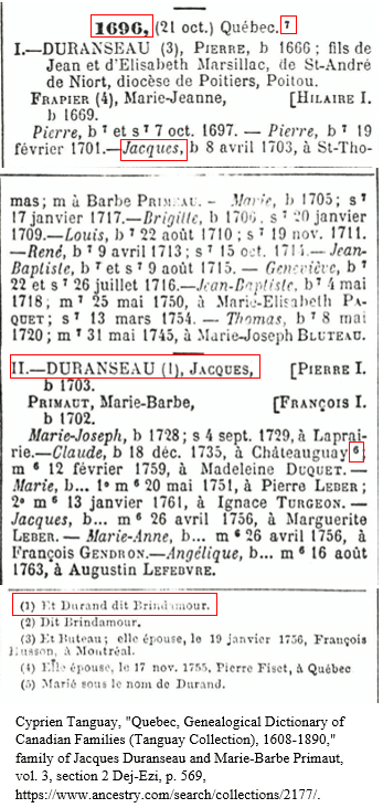 Canada Genealogy by popular US online genealogists: screenshot image of a French Canadian obituary. 